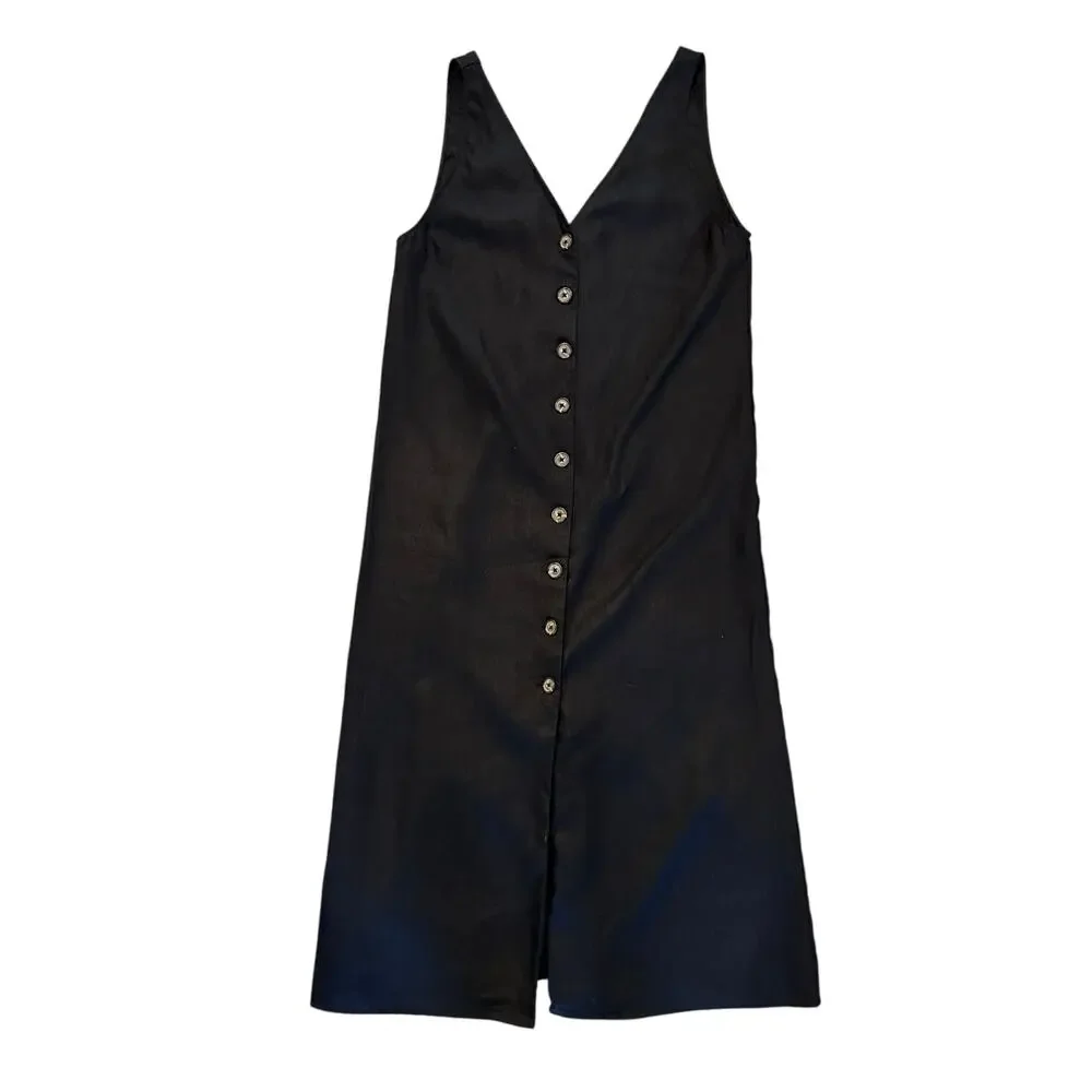 NWOT Reformation 100% Linen Black Button-Down Sleeveless Dress Size M QuietLux - Picture 2 of 9